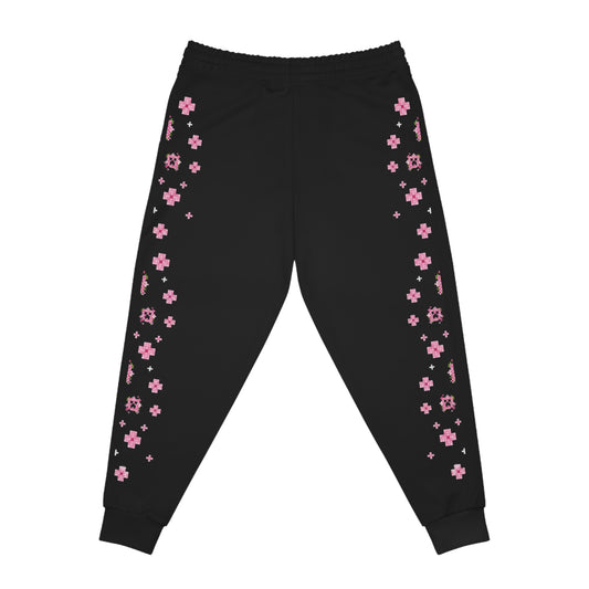 Black Floral Stripe Joggers + Pink Cherry Blossom Athletic Sweatpants