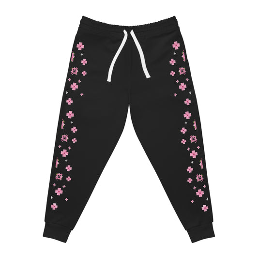 Black Floral Stripe Joggers + Pink Cherry Blossom Athletic Sweatpants