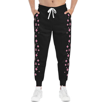 Black Floral Stripe Joggers + Pink Cherry Blossom Athletic Sweatpants